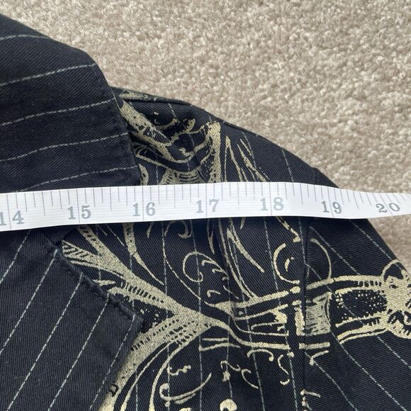 Our Silent Procession Blazer Mens XL Black Pinstripe Skull Crossbone Jacket Goth - Picture 6 of 8